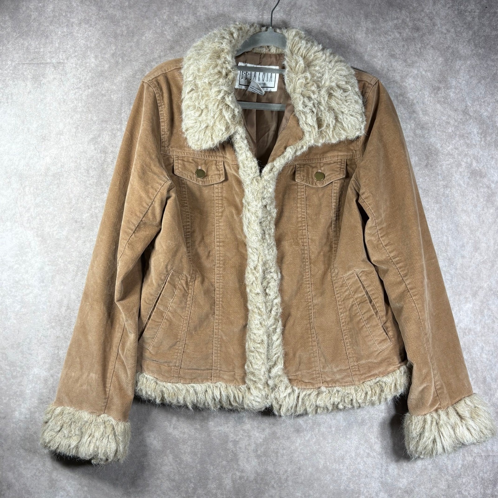 Vintage Bb Dakota Penny Lane Jacket Womens Xl Brown Corduroy Faux Fur Trim Y2k